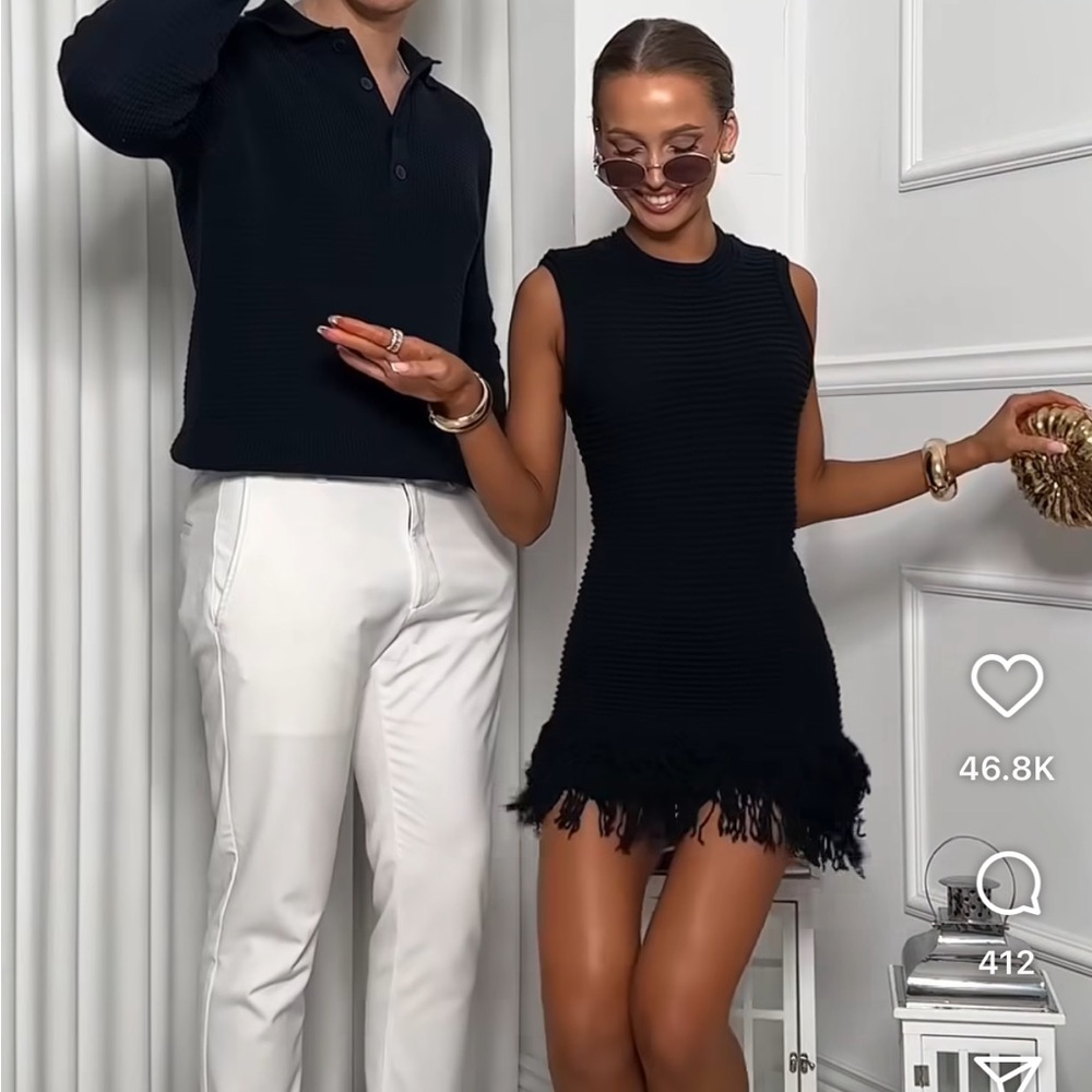 Zara Black Fringe Hem Mini Dress